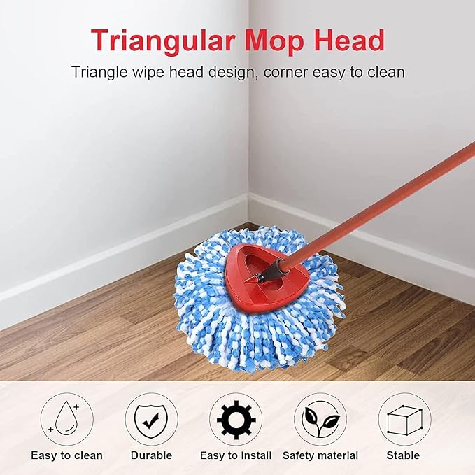 Spin Mop Head for Vileda/Cedar EasyWring Microfibre Spin Mop 2 Tank System - Rotating Triangle Mop Heads Refill Plastic Base Cover Replacement Accessories