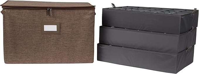 Covermates Keepsakes - Adjustable Zip-Top Storage Box - Configurable FlexGrid Compartments - Heavy Duty Polyester- Reinforced Handles - Stackable Design - Indoor Storage, Brown Heather