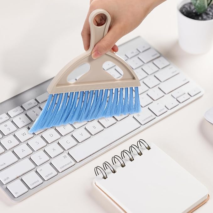 9 Pcs Small Dustpan and Brush Set Mini Broom and Dustpan Set with Handle Nesting Portable Cleaning Tools for Home Office Car Keyboard Countertop and Pet Nest (Blue Red Green)