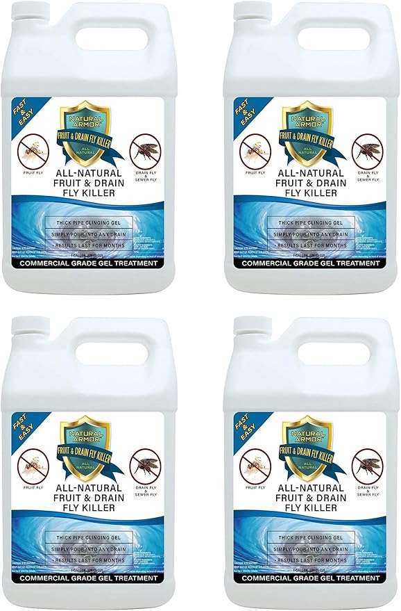 Fruit Fly & Drain Fly Killer - Simple Commercial Drain Gel Treatment - Eliminates Gross Fruit Flies, Drain Flies, Sewer Flies & Gnat Infestations From Any Drain. Fast & Easy - (128 Oz, Case of 4)