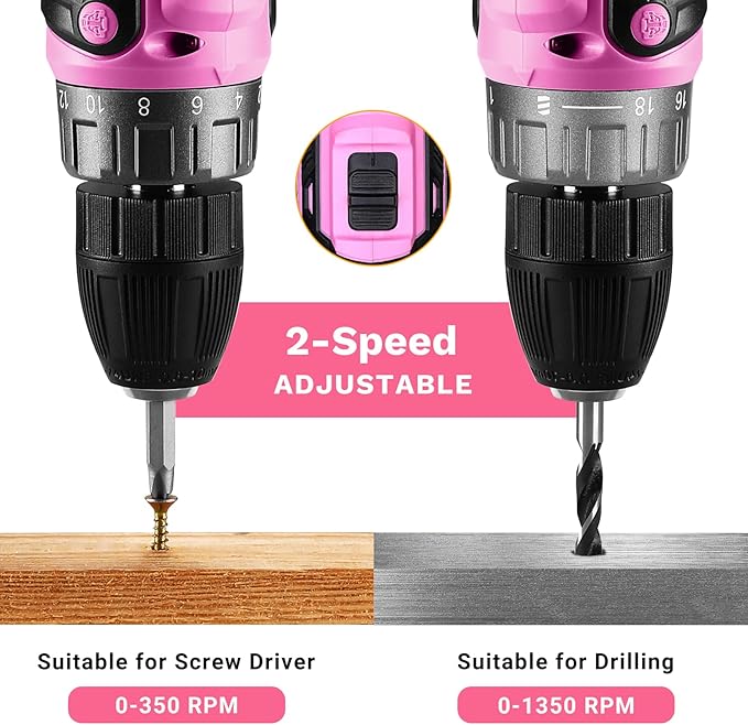 Power Drill Cordless: DEKOPRO'S Pink Cordless Drill 20V Electric Power Drill Set Tool for Women Drills with Battery and Charger 20 Volt Drills Driver Kit