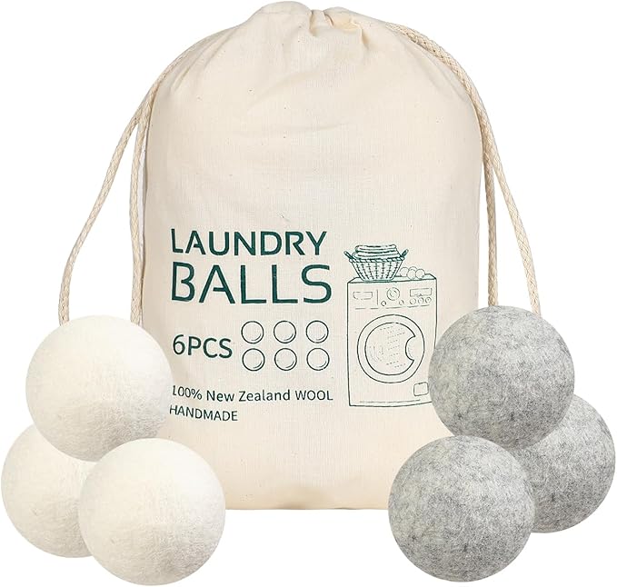 Wool Laundry Ball Pack of 6 Tumble Dryer Wool Ball Fabric Softener Alternative Reusable Wool Laundry Balls Nature’S Fabric Softeners for Fluffs Clothes