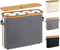 Bamboo Toilet Paper Organizer for Bathroom - Collapsible Storage Basket with Lid, Handle & Non-Slip Bottom, Gray
