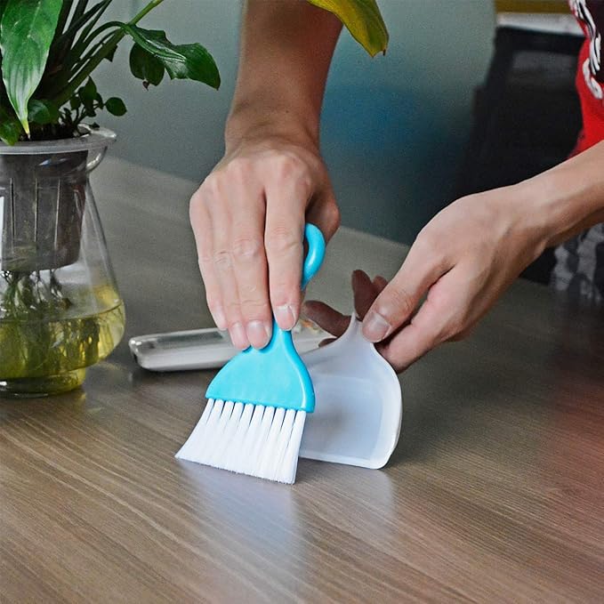 Saim Mini Dustpan and Brush Set, Kids Hand Broom and Dust Pan for Cleaning Table Countertop Keyboard Pets Hair and Small Messes Colour Random, Set of 4