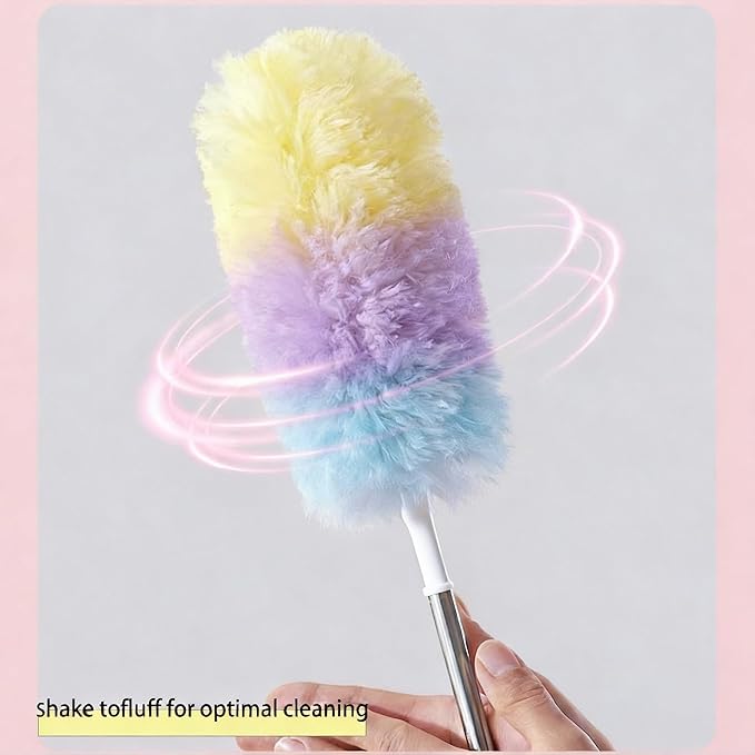 Heavy Duty Duster Refills, Disposable Dusters Kit for Cleaning Dusting Furniture Blind Ceiling Fan, Multi Surface 360 Feather Duster(10)+3FT Extended Handle（1） (Colorful)