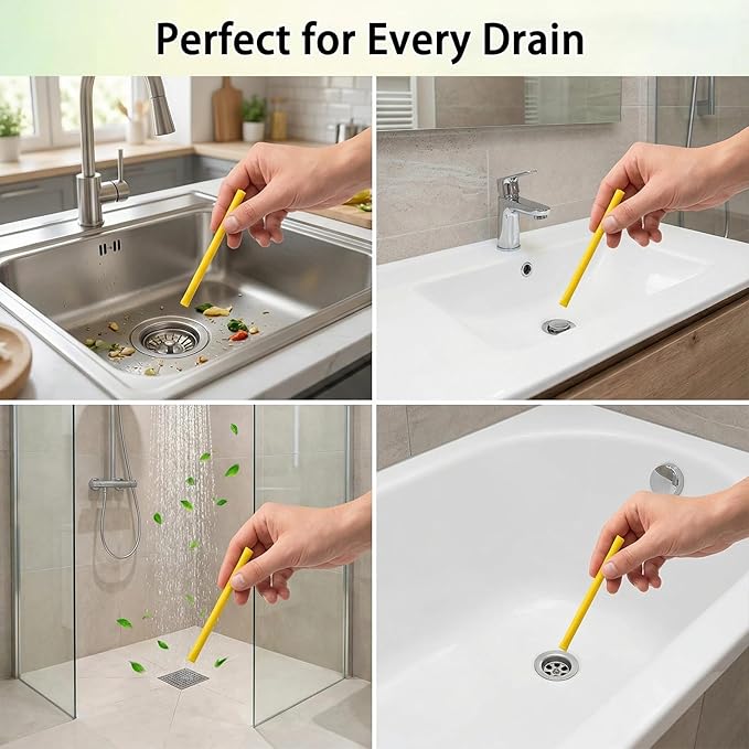 Drain Cleaner and Deodorizer Sticks, 24 Pcs Enzyme Drain Sticks - Natural Clog Remover & Odor Eliminator, Prevent Clogged Drains Year-Round in Kitchen, Bathroom, Shower & Toilet