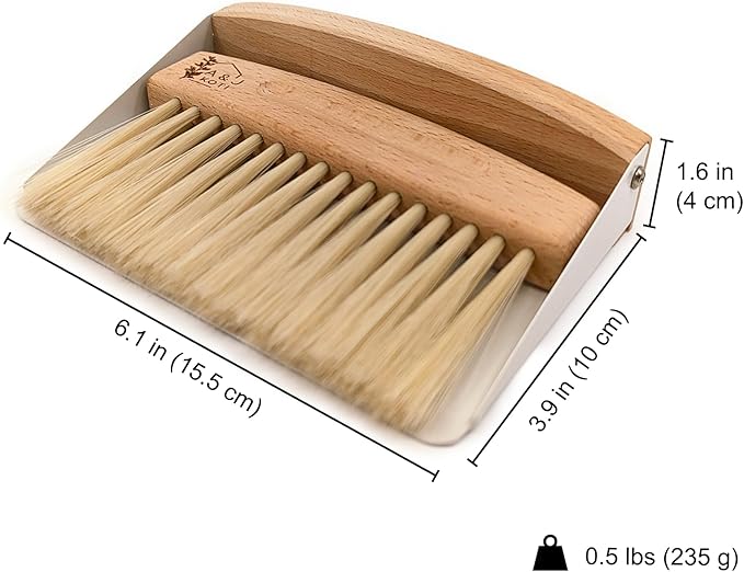 A&J Koti Table Crumb Sweeper - Small Mini Metal Dustpan and Hand Brush Combo Set - Wood Crumber for Servers, Restaurants, Home and Kitchen - Crumb Cleaning Set