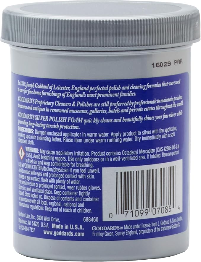 Goddard’s Silver Polish Foam – Silver Jewelry Cleaner for Antiques, Accessories, Ornaments & More – Silver Cleaner for Silverware Protection – Tarnish Remover for Jewelry w/Sponge Applicator (6 oz)