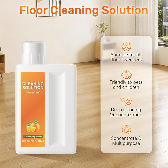 Orange Floor Cleaning Solution 1L Compatible with Dreame Wet & Dry Vacuum and Robot, Residue & Streak Free,Suitable for All Robot Vacuum Cleaners and Wireless Wet Dry Dual-Use Vacuum Cleaners