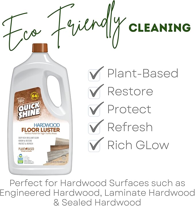 Quick Shine Hardwood Floor Luster 64oz, 2Pk | Plant-Based Cleaner & Polish w Carnauba | Simply Squirt & Spread | Don't Refinish It & Multi Surface Deep Floor Cleaner and Wax Remover 27oz, 2Pk
