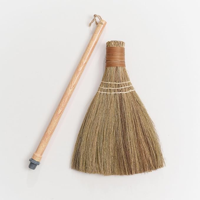 BMart Home Small Natural Whisk Sweeping Hand Handle Broom - Vietnamese Straw Soft Broom for Cleaning - Decoration Items - Indoor - Outdoor - 7.87'' Width, 24.4" Length