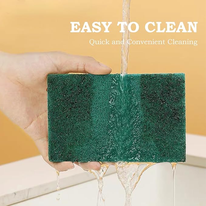 Heavy Duty Scour Pads Sponge Dish Scrubber Green Reusable Household Scrub Pads for for Dishes, Kitchen Scrubbers & Metal Grills 4 x 6 x 0.31inch (10Pcs)
