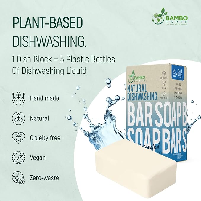 Natural Non-Toxic Dish Washing Soap - Dyes And Fragrance Free - Vegan Cruelty-Free Eco-Friendly And Zero Waste Dishwashing Handmade Solid Bar Soaps Detergent & Biodegradable (Unscented Bundle)