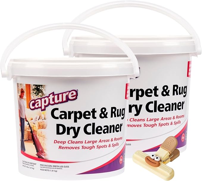 Capture Premium Lemon Scent Carpet Cleaner 4 lb Powder – 2 Pack Carpet Cleaner and Upholstery Cleaner – Carpet Powder for Vacuuming and Rug Cleaner – Dry Cleaning at Home with bag clips