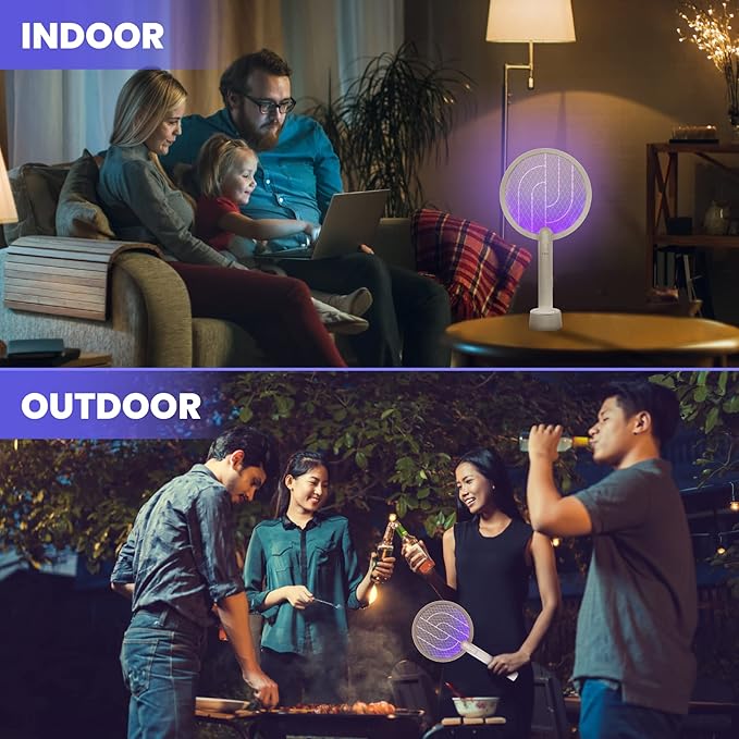 LiBa Electric Fly Swatter Racket, 2 in 1 Electric Bug Zapper USB Rechargeable, 4000V Indoor Outdoor Mosquitoes Zapper with 5 Layer Safety Mesh, Cordless Insect Killer Trap Home Office Camping Patio