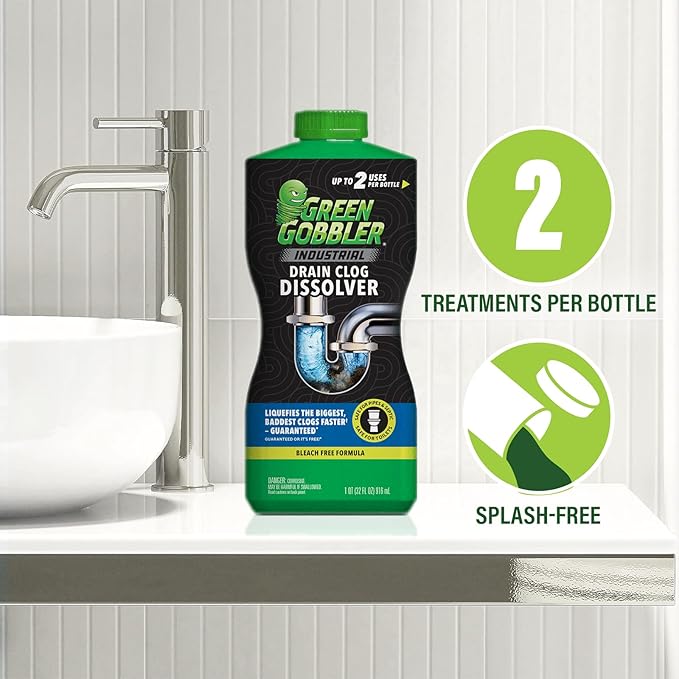 Green Gobbler Industrial Strength Grease and Hair Drain Clog Remover | Drain Cleaner Gel | Safe for Pipes, Toilets, Sinks, Tubs, Drains & Septic Systems (Packaging May Vary)