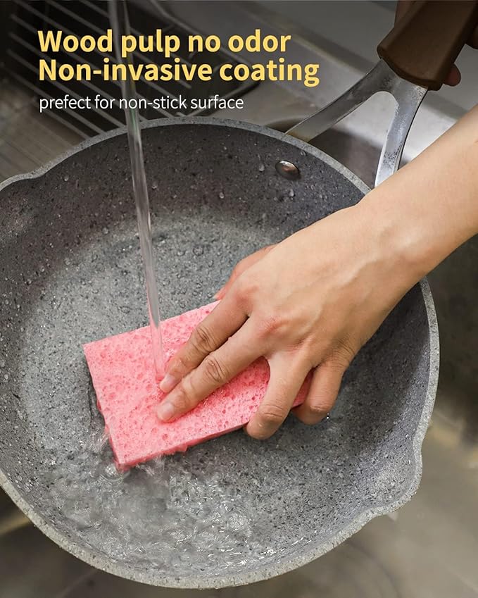 Cellulose Sponges,Heavy Duty Scrub Kitchen Sponge,Clean Tough Messes Without Scratching Sponges Kitchen,Pop Up Eco Sponges DIY Pink (6 Pack)