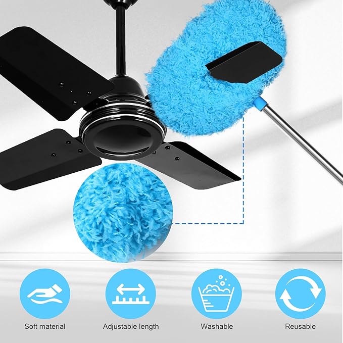Eunice 13-49.7 Inches Ceiling Fan Duster with Extension Pole, 4-Claw and Round Heads, Adjustable and Removable Fan Cleaner Blade for High Ceiling, Window Door Furniture (Blue)