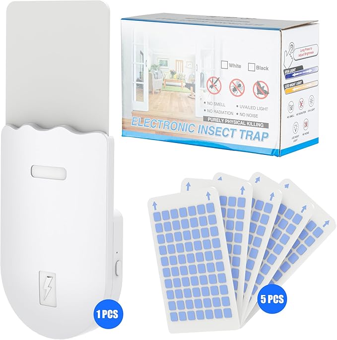 Indoor UV Fly Trap - Silent Gnat & Fruit Fly Catcher with Night Light, 400 sq.ft Coverage