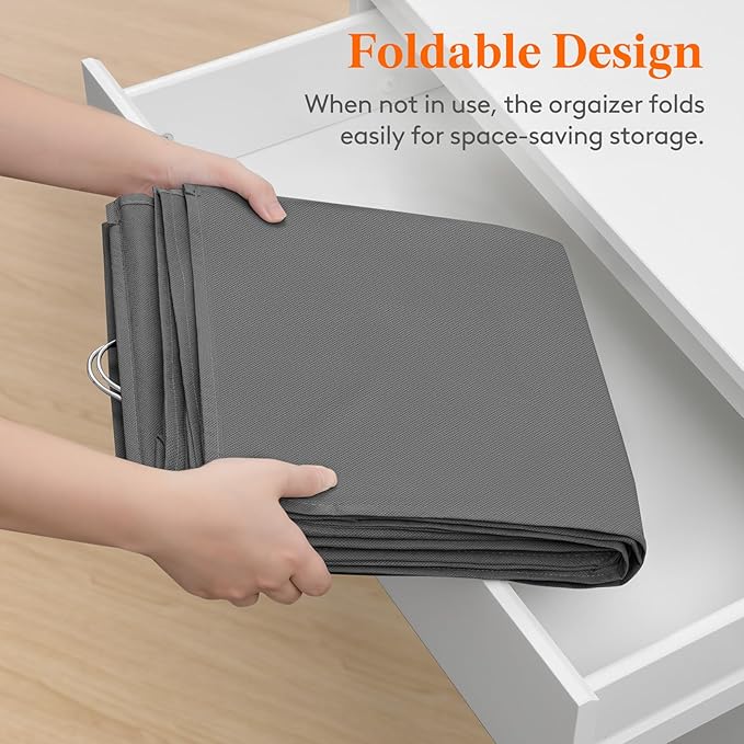 Lifewit Dual-Row Shelf Hanging Closet Organizer and Storage, Clothes Shelves with 3 Sturdy Hooks for Clothing Organization, Foldable Container Hold Up to 30 Sweaters, 5 Tier 10 Sections, Gray