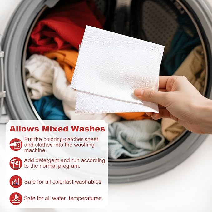 50pcs Laundry Color Catcher Sheets,Color Grabbers Dye Grabbing Sheets,Allow Mixed Washes and Prevents Color Runs,Fragrance Free Color Absorber Sheets for Washer No Fluorescent Agent