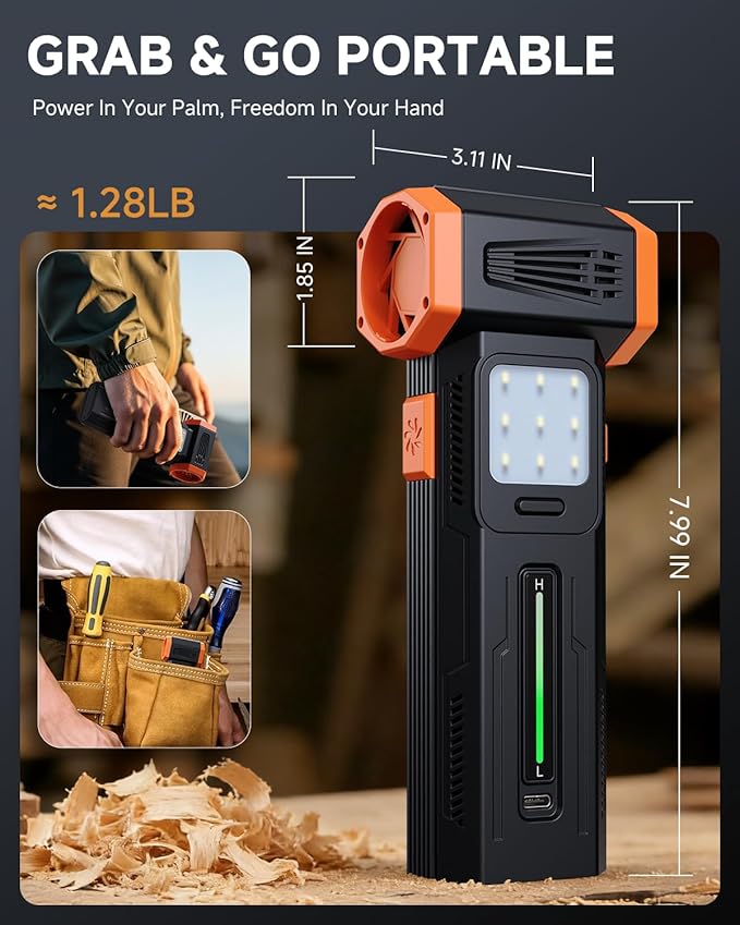 Compressed Air Duster, Electric Air Duster with Powerful 40MM Brushless Motor and 430G Storm Force, 360W Max Power & 59.2WH Rechargeable Blower, Up to 6H, 4 Gear Turbofan for Keyboard Car Home Outdoor