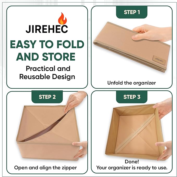 Drawer Organizer Clothes – Set of 6 Foldable Fabric Storage Bins for Dresser & Closet, Strong Structure, Fragrance Sachets Included, Organize Underwear, Socks, Baby Items, Cream