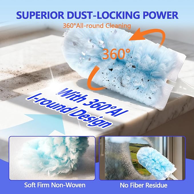 Heavy Duty Duster Refills for Swiffer Duster (40 Count) | 360° Unscented Disposable Multisurface Dusters with 1 Handle- for Home, Blinds, Fans & Corners, Blue