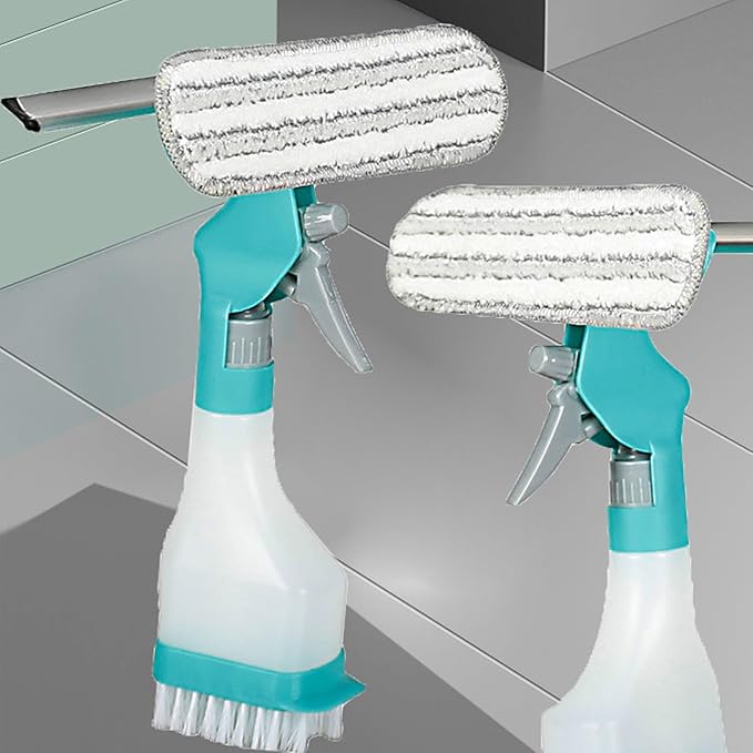 Zerodis Window Squeegee Cleaner with Spray, Mirror Scrub Pad Compact Glass Mop for Indoor Outdoor Bathroom Kitchen