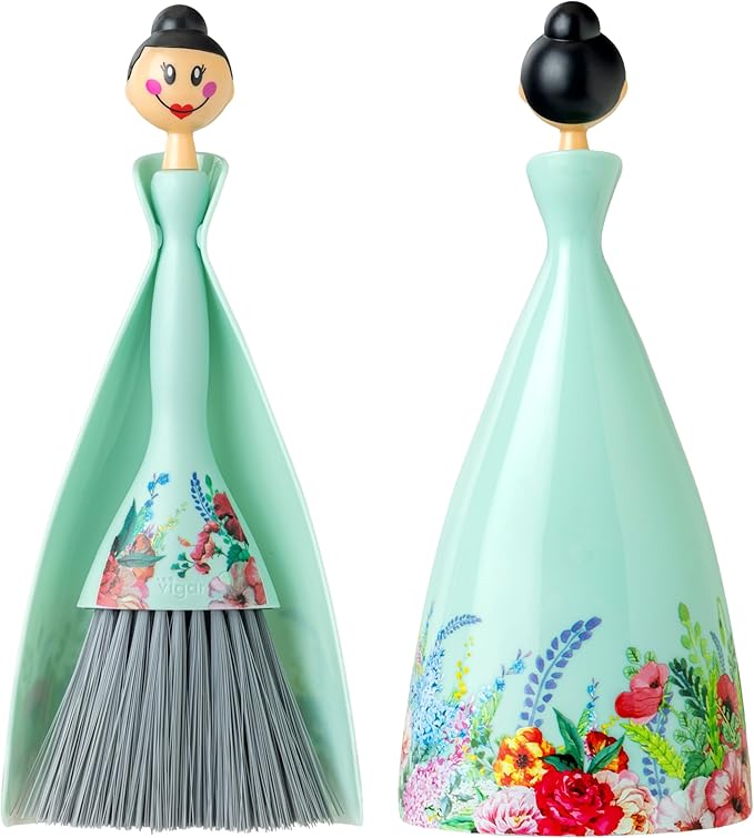 Vigar Mini Broom and Dustpan Set, Small Broom and Dustpan Set for Dust, Pet Hair, Car, and Crumb, Perfect for Home and Camping Essentials, Turquoise