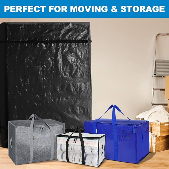 TICONN Mattress Bags for Moving, Heavy Duty Cali King Mattress Cover Storage Bag with Full-Around Handle and Adjustable Buckles (Black, Cali King)