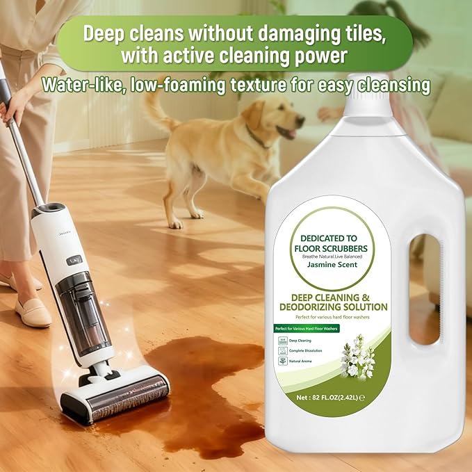 Floor Cleaning Solution Compatible with Tineco – 82 FL OZ Jasmine Floor Cleaner – Soft, Long-lasting Fragrance, – For All Cordless Wet/Dry Vacuum Mop Cleaner & Robot Vacuums with Mopping