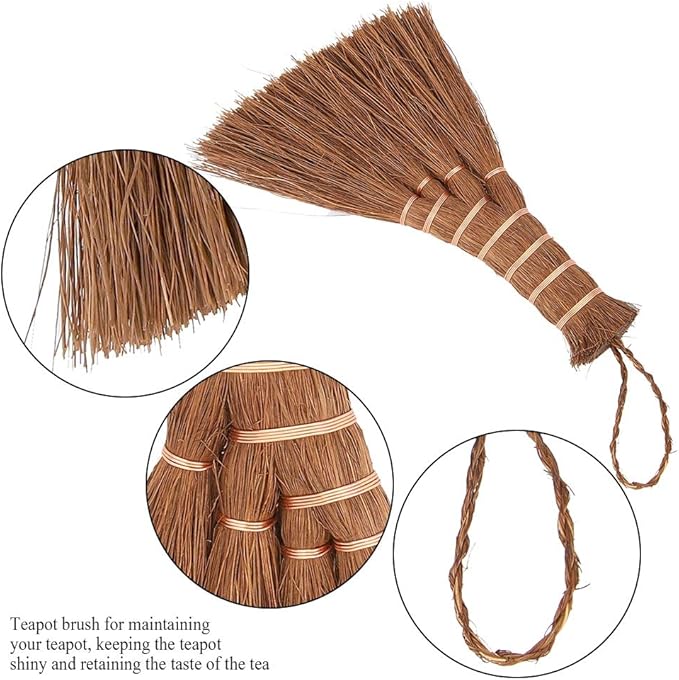 2PCS Small Whisk Broom, Mini Hand Held Straw Soft Broom Tea Tray Cleaning Brush Hand Sweeper Tea Set Accessories