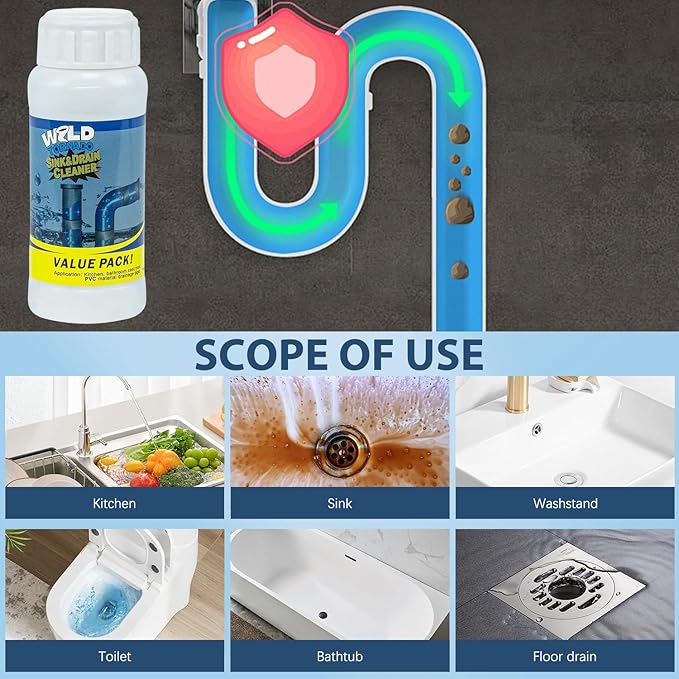 4Pcs Wild Tornado Pipe Dredge, Powerful Sink and Drain Cleaner Powder, Quick Foaming Drain Cleaner for Kitchen, Bathroom & Toilet Pipes