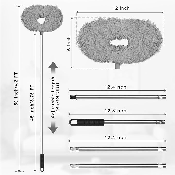 Eunice 2Pack Ceiling Fan Duster with Extension Pole, 13-49.7 Inches Adjustable and Removable Fan Cleaner Blade for High Ceiling, Window Door Furniture (Grey)