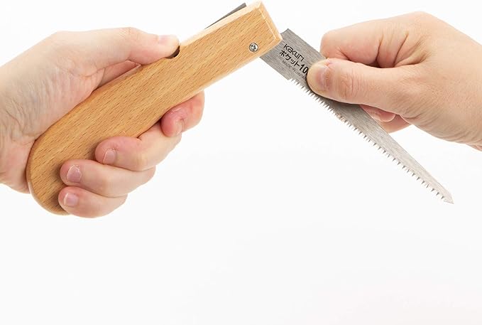 KAKURI Drywall Saw Folding 4" Hand Jab Saw, Japanese Pull Saw Razor Sharp Japanese Steel Blade, Mini Pocket Keyhole Saw for Wood, Woodworking, Wallboard, Plaster, Foldable Wood Handle, Made in JAPAN