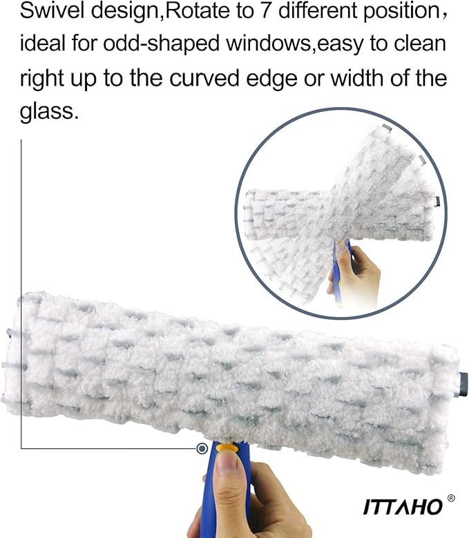 ITTAHO 53" Window Squeegee Cleaner 2 in 1 Window Cleaning Tool Kit Window Washing Kit with Extension Pole for Shower Glass, Indoor/Outdoor High Window Cleaning-Two Pads