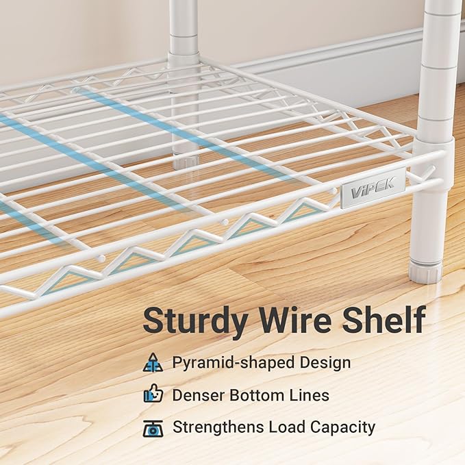 VIPEK V2 Heavy Duty Clothes Rack 4 Tiers Wire Shelving Garment Racks with 3 Hanging Rods Compact Freestanding Closet Metal Closet Rack, Max Load 700LBS, White