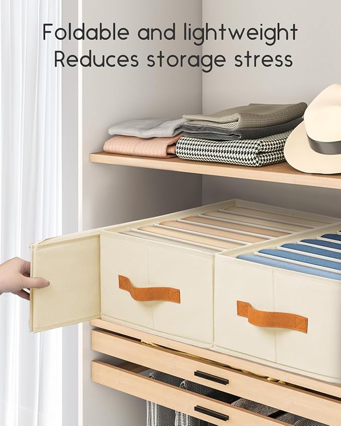 Homsorout Closet Organizers and Storage - Fabric Clothes Organizer with Handles, Foldable Jeans Organizer for Clothes, Drawer Organizer for Shirts, Bra, Sweater, Scarf, 4 Pack, Beige