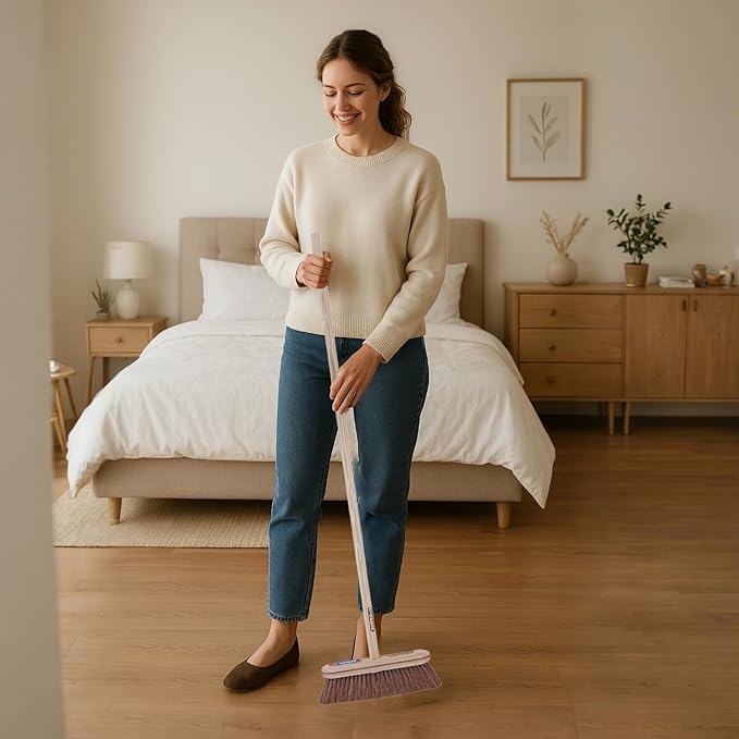 Superio Kitchen and Home Horsehair Broom With Wood Handle, Fine Premium Bristles - Heavy Duty Household Broom Easy Swiping Dust And Wisp Floors And Corners , 12" sweeping head