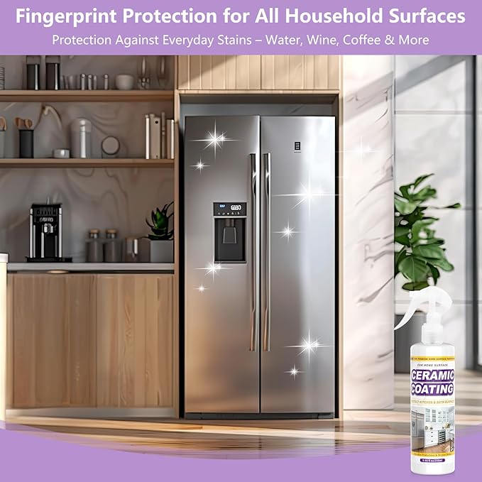 Ceramic Coating Spray 17.32oz – Appliance & Kitchen Protector for Stainless Steel – Fingerprint Resistant Cleaner & Sealer for Sinks, Fridges, Stoves – Easy Cleaning & Long-Lasting Multi-Surface Shine