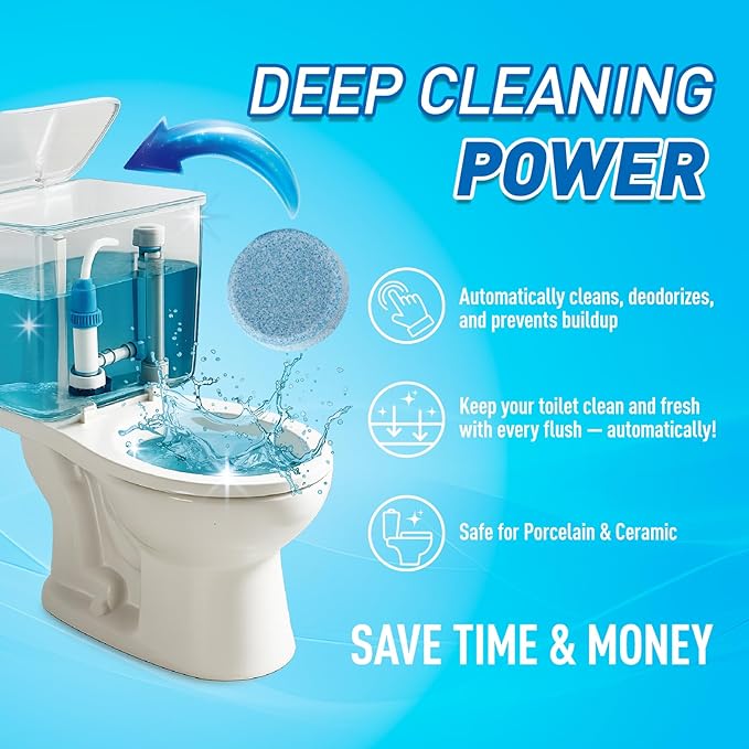 Toilet Bowl Cleaner Tablets 40 Pack, Long-Lasting Drop-in Tank Tablets with Sustained-Release Technology, Fight Tough Stains & Odors, Household & Commercial Use, Compatible with Most Toilets-CleanA