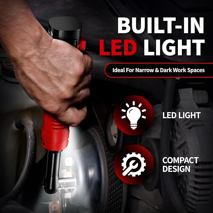Electric Ratchet Wrench Set,40 Ft-lbs, 550 RPM, 16.8V Cordless Ratchet Wrench 3/8", Variable Speed Power Ratchet Tool Kit with 1/4" Adapter, LED Light, 2 * 2.0Ah Batteries and Fast Charger