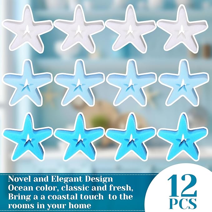 Tioncy 12 Pack Summer Starfish Kitchen Sponges Bulk Dual Sided Scrubber White Blue Starfish Sponges Dishwashing Kitchen Cleaning Accessories for Funny Christmas Household Supplies