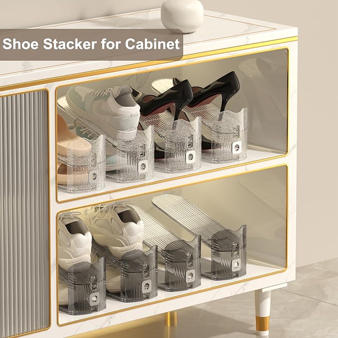 CiBiZi Clear Shoe Slots Organizers 12Pack Shoes Stacker Organizer for Closet Shoe Stackers for a Pair of Shoes Shoe Display Shelf Shoe Rack Holders Space Saver Organizador de Zapatos (Grey)