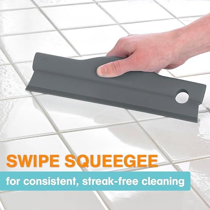 Polder Swipe Squeegee, Window Cleaner with Silicone Blade, Shower Squeegee with Flexible Handle, Ideal for Car, Kitchen, Bathroom, Shower Mirror, and More, Cleaning Supplies, Gray