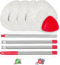 4 Pack Spin Mop Replacements Heads Compatible for O ceda EasyWring 1 Tank System, Microfiber Mops Head Refills , 1 Triangle Head Base and 30-58in Handle Set Combo