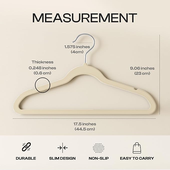 Utopia Home Velvet Hangers 50 Pack - Non-Slip Suit Hangers with 360 Degree Rotatable Hook - for Pants, Coats, Shirts & More (Ivory)