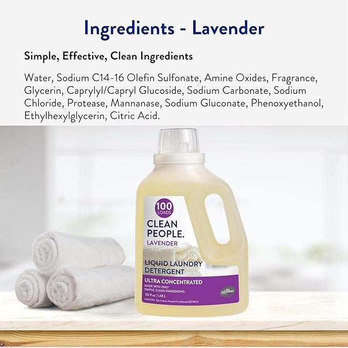 The Clean People Liquid Laundry Detergent - Recyclable Packaging, Stain Fighting - Ultra Concentrated, Laundry Soap - Lavender, 100 Loads
