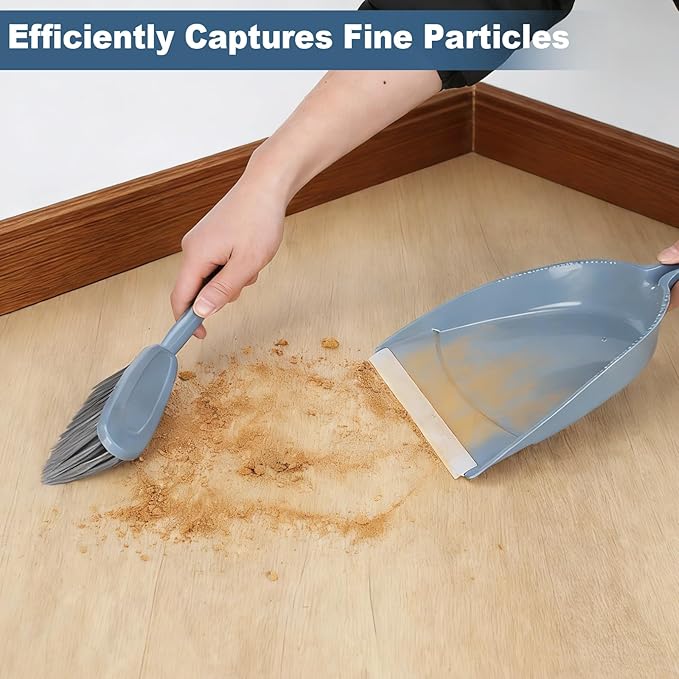 Small Hand Broom with Dustpan Combo Set,Mini Dust Pan and Brush Set with a Scraper Squeegee for Quick Cleanups,3-Piece Wall Mountable Cleaning Tools for Particles,Little Messes,Hair,Crumb